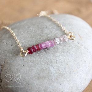 Pink Sapphire Ombre Necklace, Ombre Trend Jewelry, 14K Gold Fill, Pink Ombre Bar Necklace