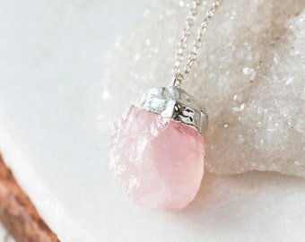 Rose Quartz Necklace, Raw Rose Quartz Pendant, Healing Heart Chakra Crystal, Healing Rose Quartz, Gift for Wife