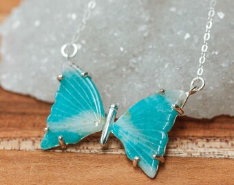 Sterling Silver Amazonite Butterfly Pendant: Chakra Healing Necklace
