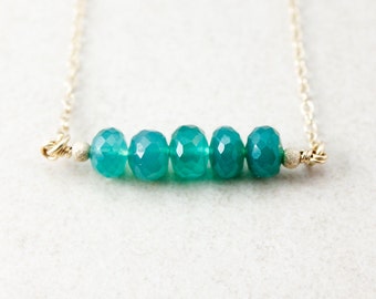 May Emerald Green Onyx Necklace, Bar Necklace, Birthstone Necklace
