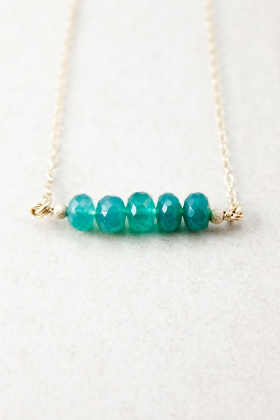 Emerald Green Onyx Bar Necklace: Sterling Silver, May Birthstone