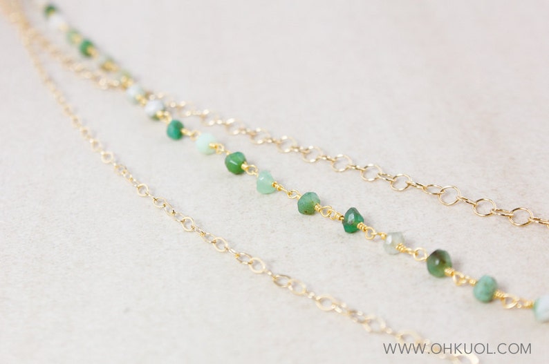 Gold Green Chrysoprase Necklace Long Bib Necklace Statement Necklace