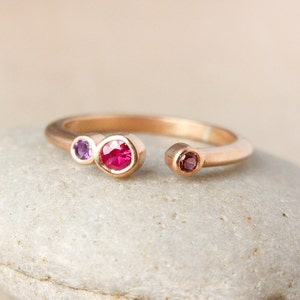 Custom Triple Birthstone Ring, Sentimental Ring, Matching Sister Ring image 1