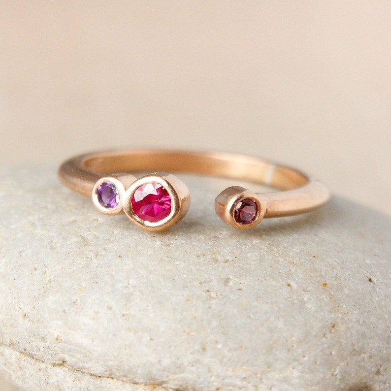 Custom Triple Birthstone Ring, Sentimental Ring, Matching Sister Ring image 1