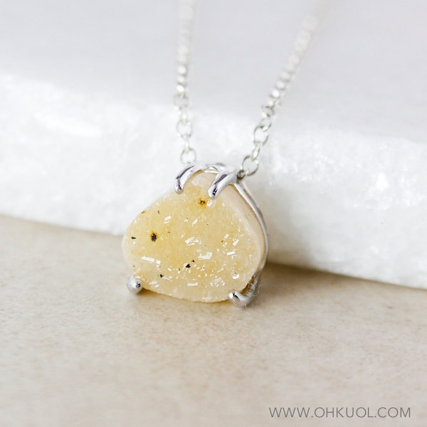 50% korting op de verkoop - gele peervormige Druzy ketting, kies je Druzy, 925 sterling zilver