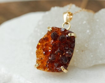 Raw Citrine Cluster Pendant: 14kt Gold Filled Necklace, Solar Plexus Chakra