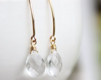 Gold Crystal Quartz Pear Cut Earrings, 14KT Gold Filled, Everyday Dangles
