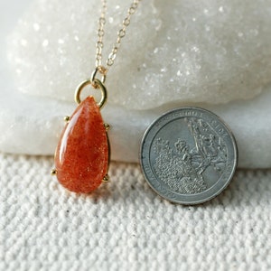 Orange Peach Sunstone Pear Pendant, Big Sunstone Teardrop Necklace, Energizing Crystal, Good Luck Pendant, Positive Energy Crystal image 3