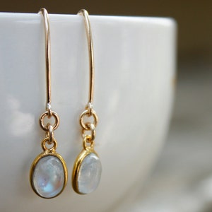 Gold Moonstone Earrings, Rainbow Moonstone Dangles, June Moonstone, New Beginnings Gift image 4