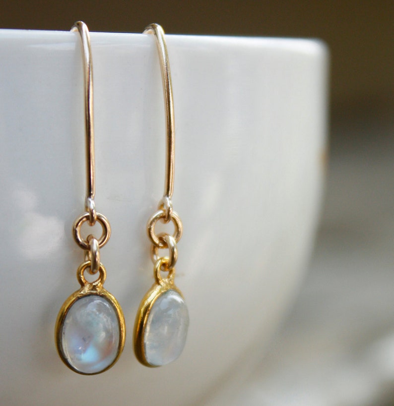 Gold Moonstone Earrings, Rainbow Moonstone Dangles, June Moonstone, New Beginnings Gift image 4