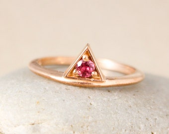 Rose Gold Triangle Stacking Birthstone Ring, Modern Stacking Ring, Trillion Cut Ring, Everyday Dainty Ring, Triangle Birthstone