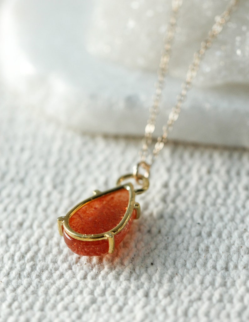 Orange Peach Sunstone Pear Pendant, Big Sunstone Teardrop Necklace, Energizing Crystal, Good Luck Pendant, Positive Energy Crystal image 4