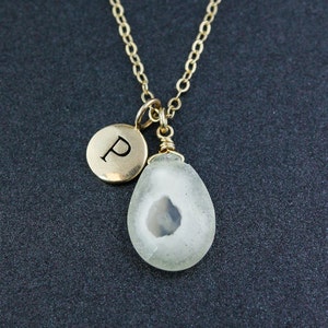 White Solar Quartz Initial Necklace, Silver or Gold, Personalized image 3
