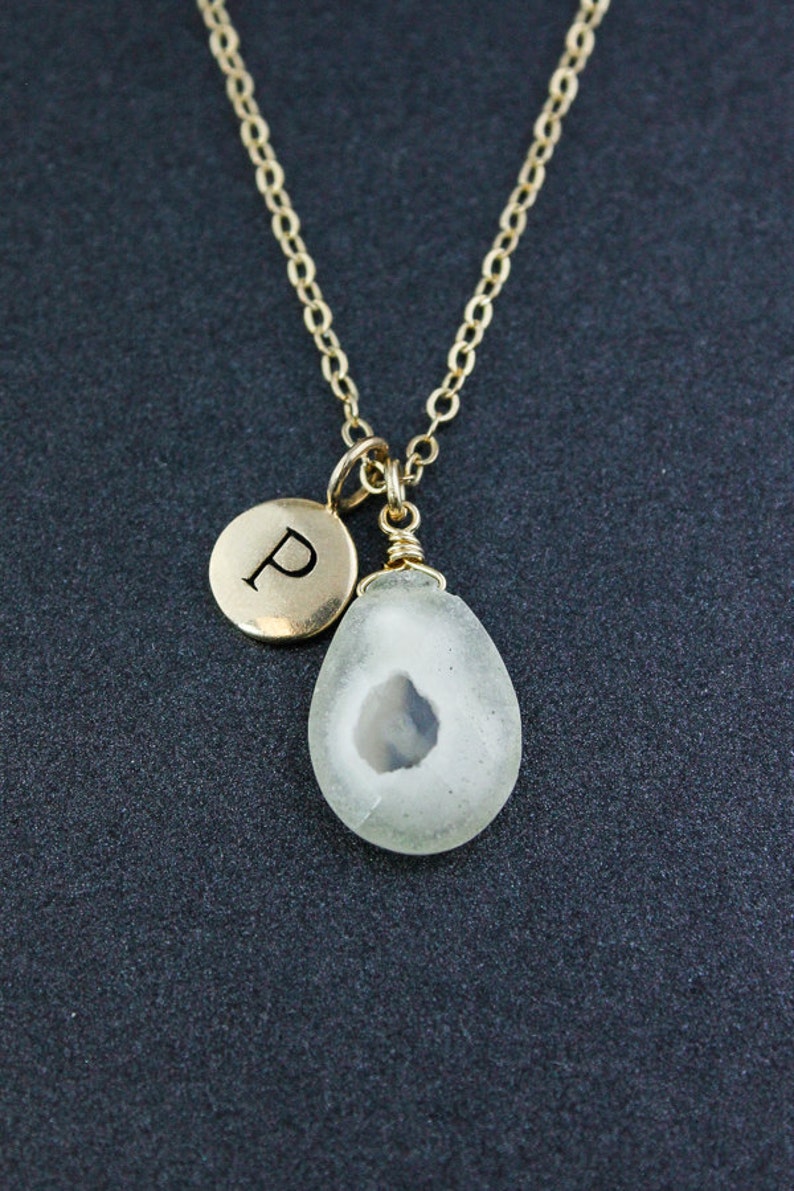 White Solar Quartz Initial Necklace, Silver or Gold, Personalized image 3