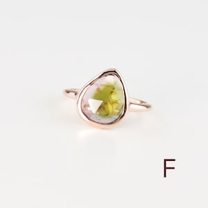 Rose Gold Rose Cut Watermelon Tourmaline Ring, Pear Cut Calming Meditation Ring, Green Pink Bi-color Tourmaline October Birthstone Ring F