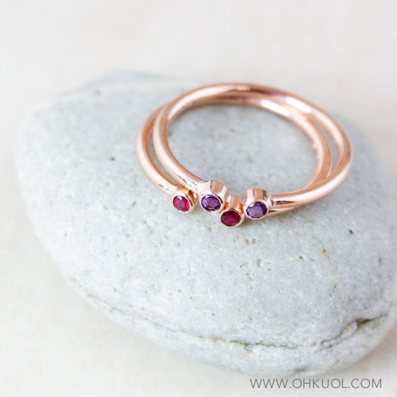 Dual Birthstone Ring, AAA Gemstones, Rose Gold image 2