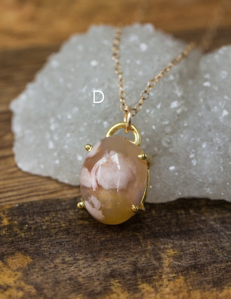 Oval Flower Agate Pendant Cherry Blossom Agate Crystal | Etsy