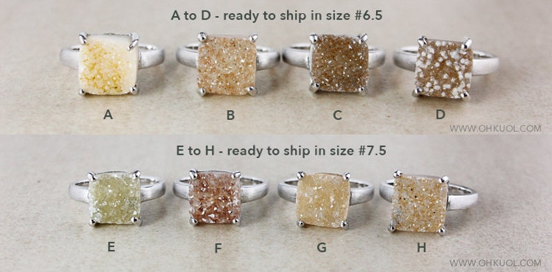 50% OFF SALE Square Natural Agate Druzy Ring Set Choose Your Druzy Earthy Tones image 4