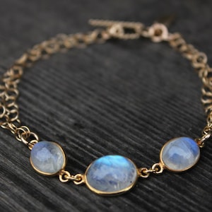 Gold Rainbow Moonstone Bracelet, June Birthdays, Healing Moonstone