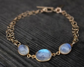 Gold Rainbow Moonstone Bracelet, June Birthdays, Healing Moonstone