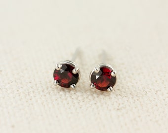 Dainty Red Garnet Sterling Silver Stud Earrings: January Birthstone