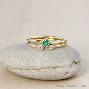 Modern Emerald Diamond Stackable Ring Set, May Birthstone, Wedding Set