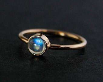 Dainty Rainbow Moonstone Ring: Sterling Silver, Gold, Rose Gold