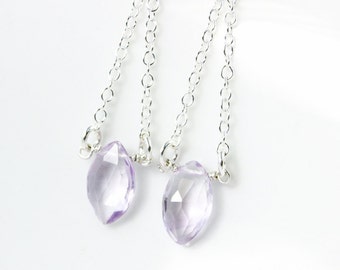 Silver Marquise Pink Amethyst Dangle Earrings - Dainty Amethyst Earrings