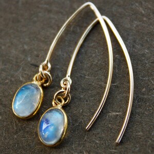 Gold Moonstone Earrings, Rainbow Moonstone Dangles, June Moonstone, New Beginnings Gift image 3