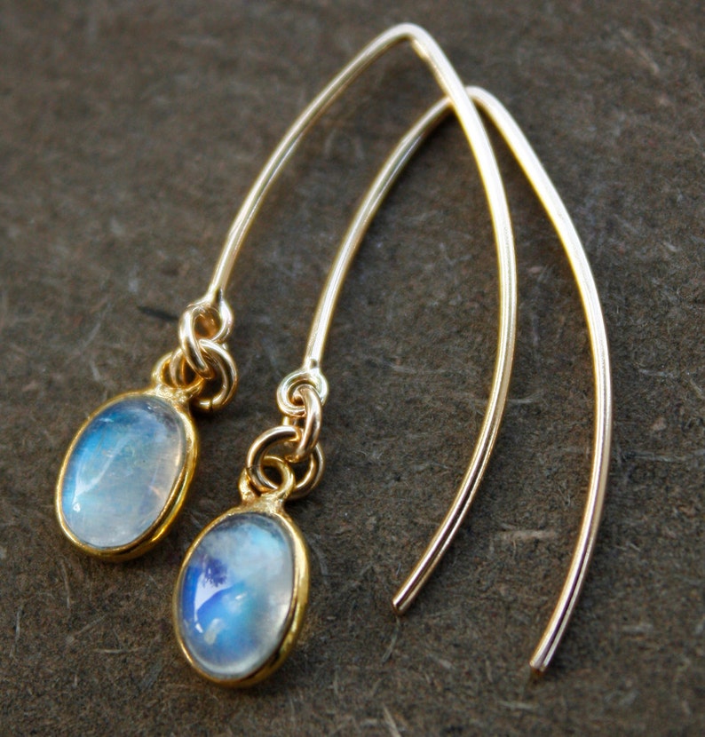 Gold Moonstone Earrings, Rainbow Moonstone Dangles, June Moonstone, New Beginnings Gift image 3