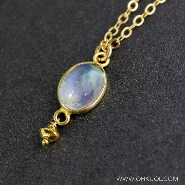 Oval Rainbow Moonstone Necklace 14k Gold Filled Chain - Etsy