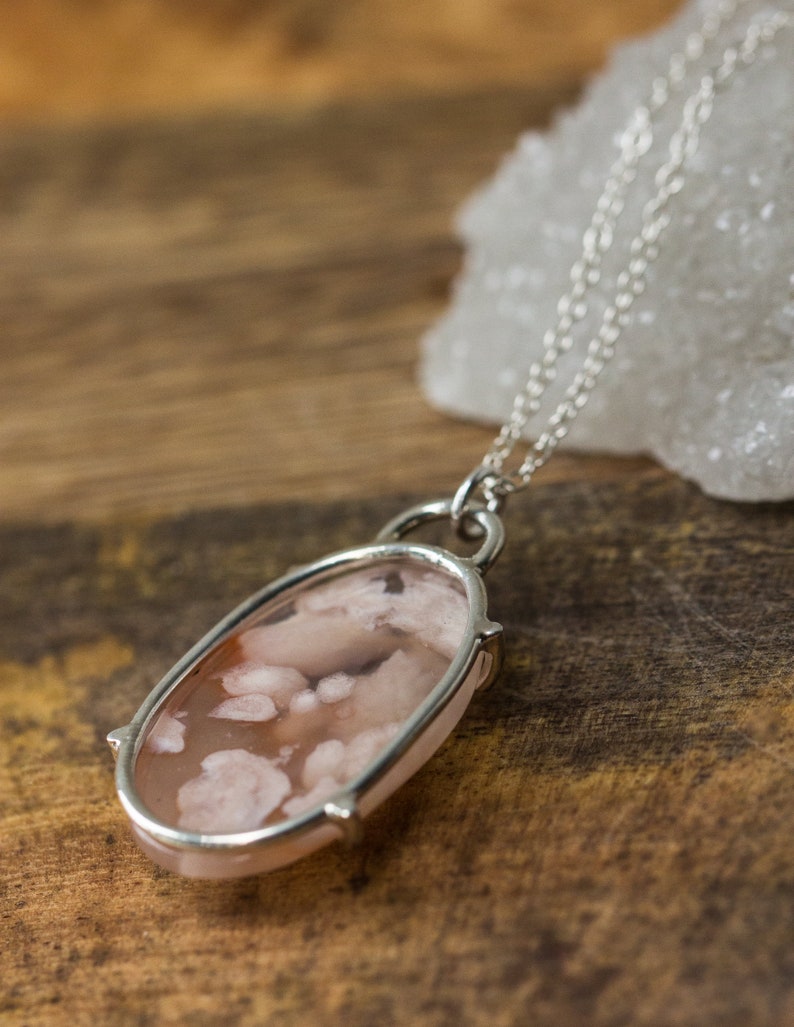 Oval Flower Agate Pendant Cherry Blossom Agate Crystal - Etsy