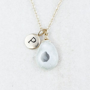 White Solar Quartz Initial Necklace, Silver or Gold, Personalized image 4