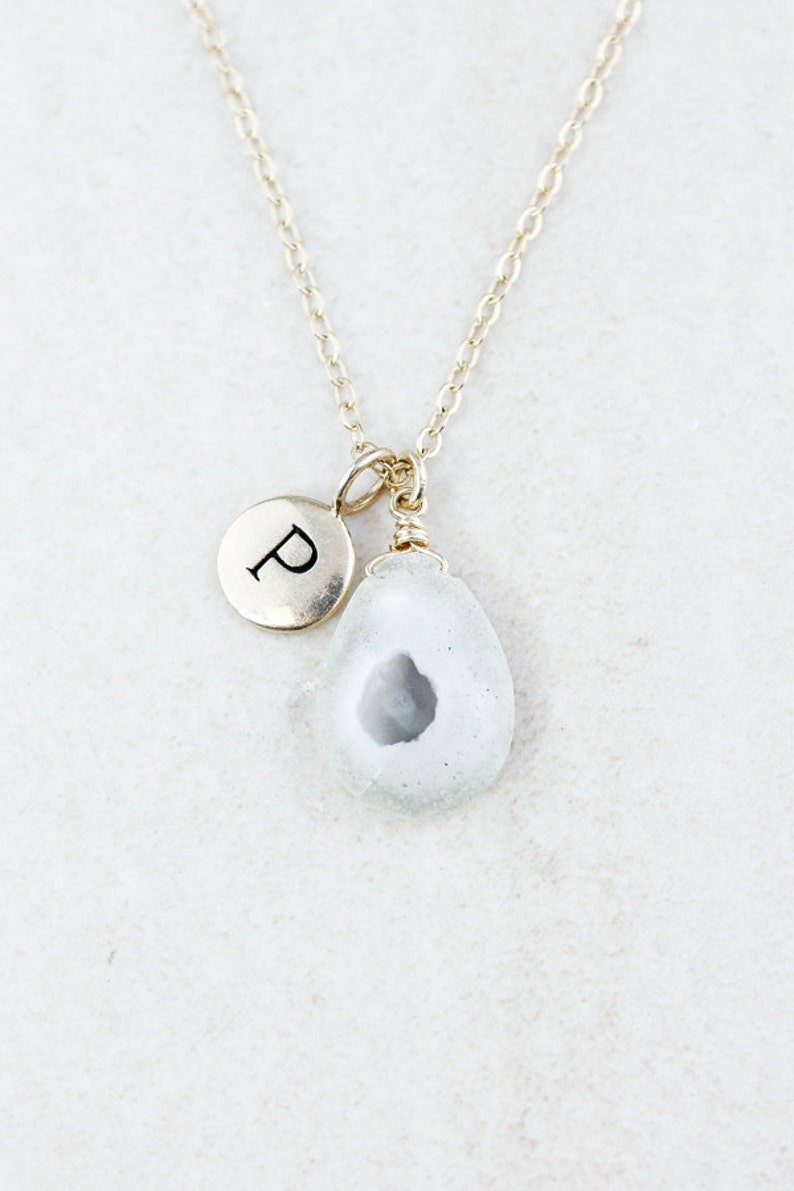 White Solar Quartz Initial Necklace, Silver or Gold, Personalized image 4