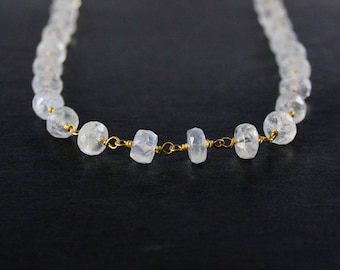 Rainbow Moonstone Beaded Necklace, Boho Jewelry