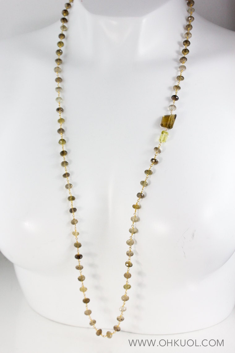 Smokey Quartz Beaded Necklace Citrine Tumbled Stone | Etsy