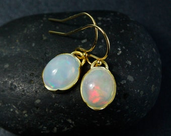 Solid Oval Opal Drop Earrings, Natural Australian Opal Dangle Earrings, October Birthdays, Bridesmaid Earrings