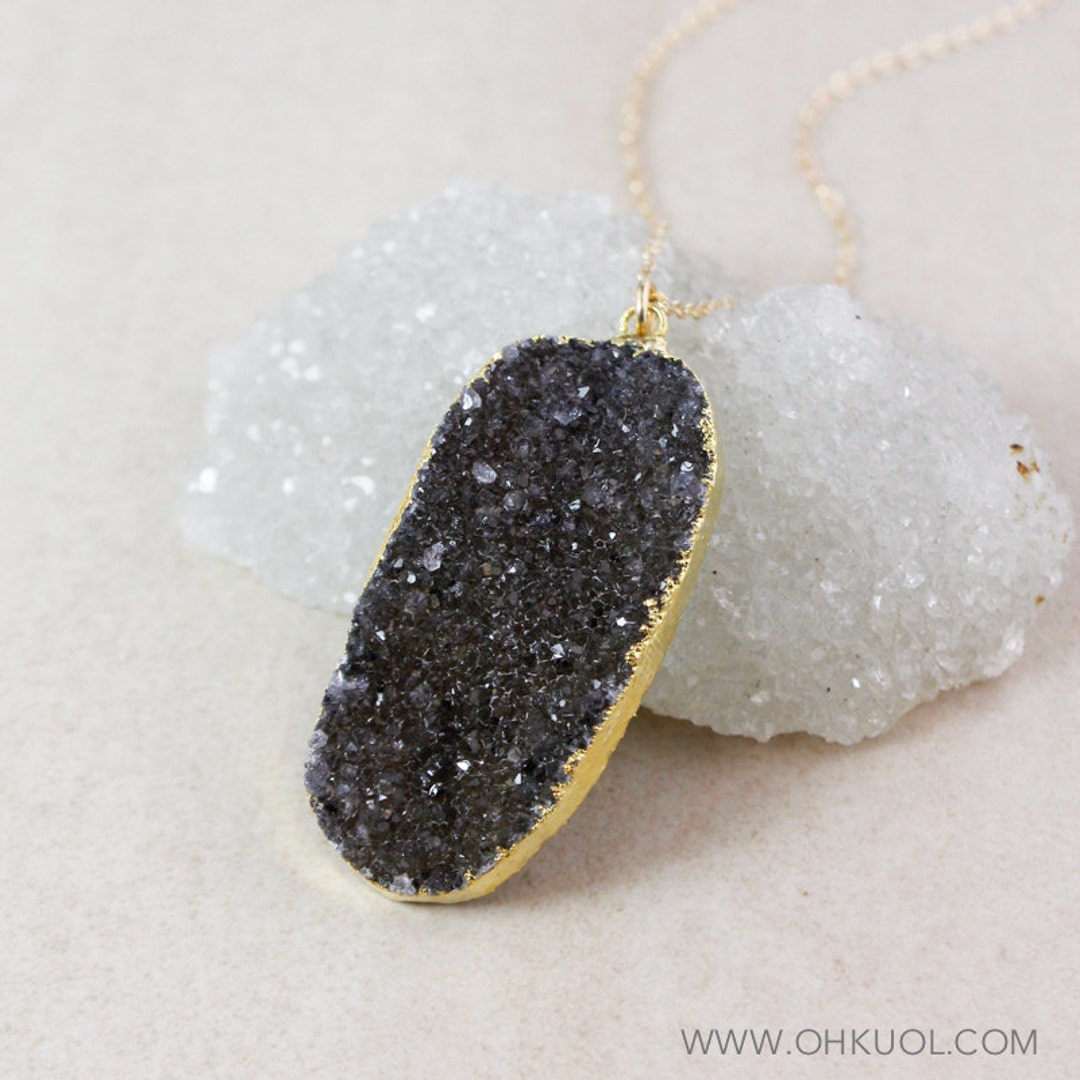 Agate Druzy & Black Rutilated Quartz Pendant main image 0