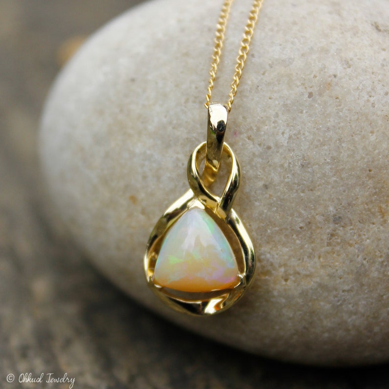 Milky White Opal Necklace, Australian Opal Necklace, Pyramid Opal, 10K Gold Setting image 1