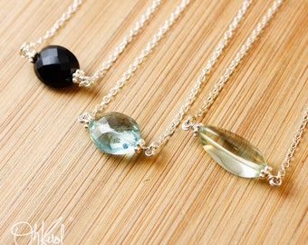 Minimalist Gemstone Necklace, Green Amethyst, Aqua Blue Quartz, Black Onyx, Choose Your Stone, Sentimental Gifts