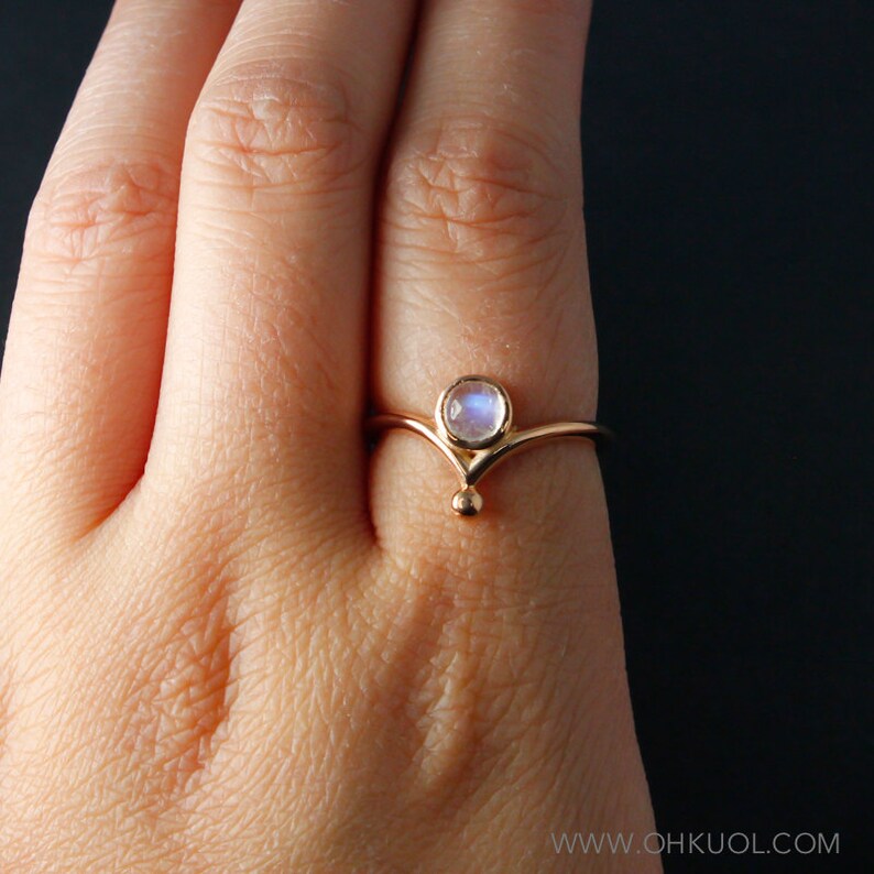 Rainbow Moonstone Crown Ring, Index Finger Moonstone Ring, Choose Your Setting image 5