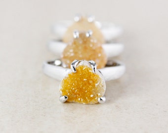 50% OFF SALE - Honey Natural Agate Druzy Ring - Choose Your Druzy - Pear Shape