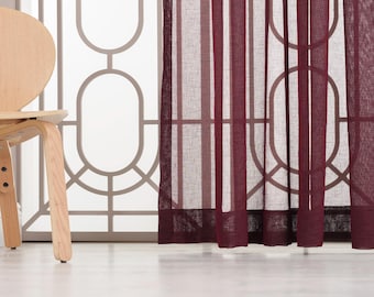 Burgundy Sheer Curtain Panel: Rod Pocket Polyester Drape