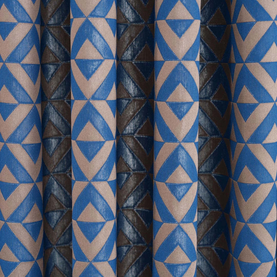 Custom Size Luxury Living Room Curtains, Blue Patterned Window Drapes