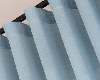 Blue Faux Linen Sheer Curtain Panel: Grommet Living Room Drapes