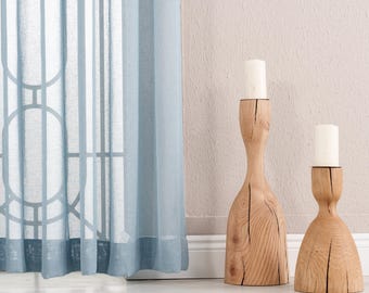 Blue Sheer Faux Linen Curtains: Grommet Window Drapes