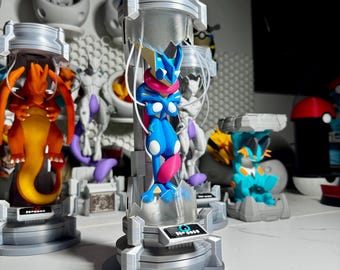 Large 12” Greninja in a lab with resin glass and  tubes and rgb LEDs