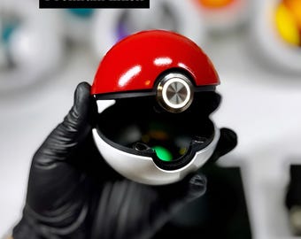 Painted Resin PokeBall Replica – Detailed Interior, Interchangeable LED, Large Size, Exclusive Base, Realistic Push Button