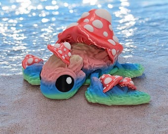 Juguete antiestrés con forma de tortuga y hongo impreso en 3D: decoración de escritorio multicolor