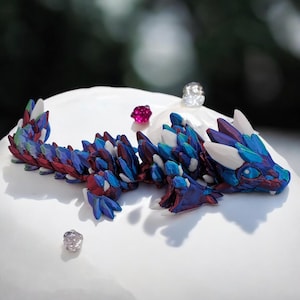 Baby Gemstone Wyvern, 3D Printed Figure, Fidget Toy for Dragon Lover, Multi Color Design, 8 1/2 Inches Long